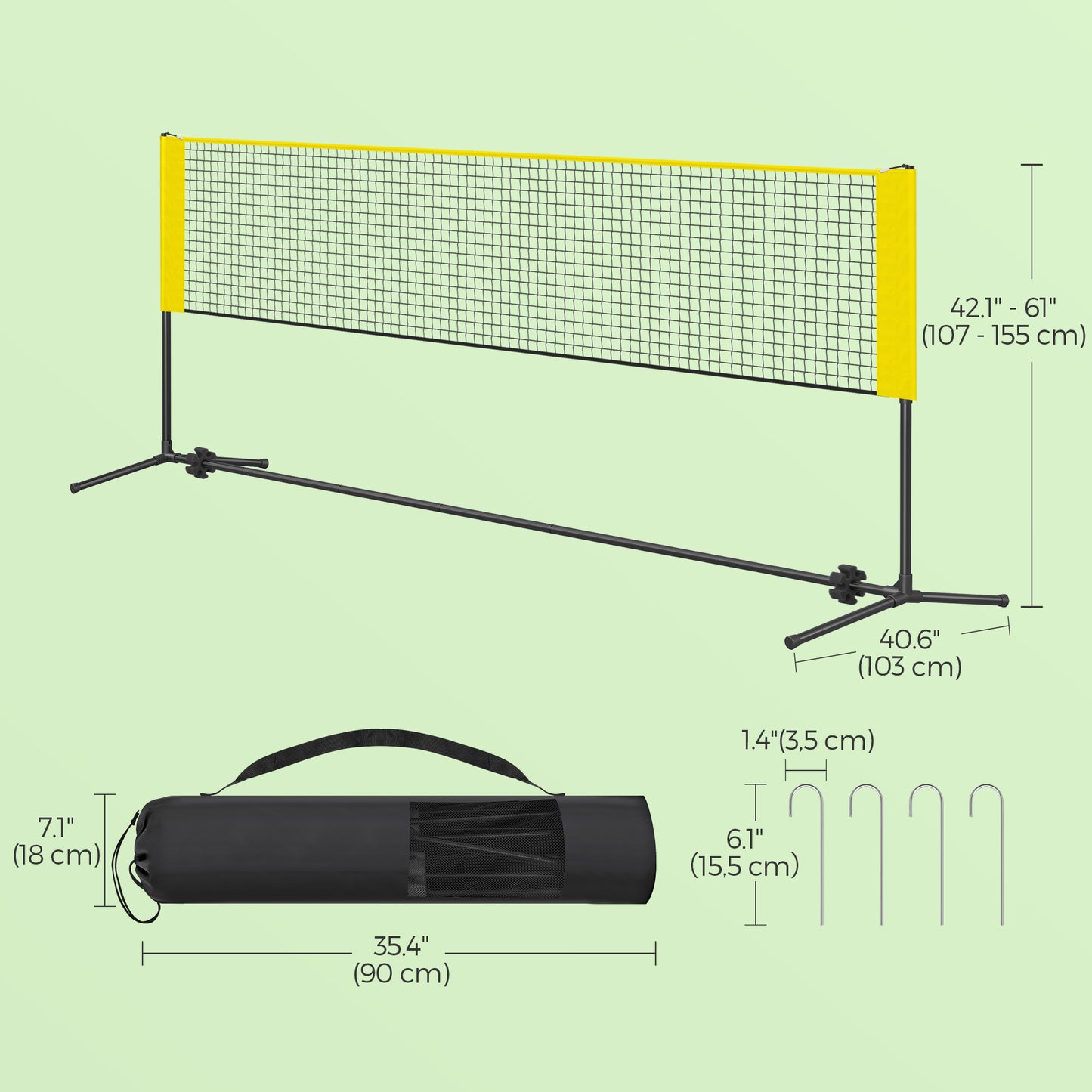 13ft Wide Multi-Sport Net with Adjustable Height, Portable Foldable Design for Badminton, Volleyball, Pickleball & Junior Tennis，Yellow