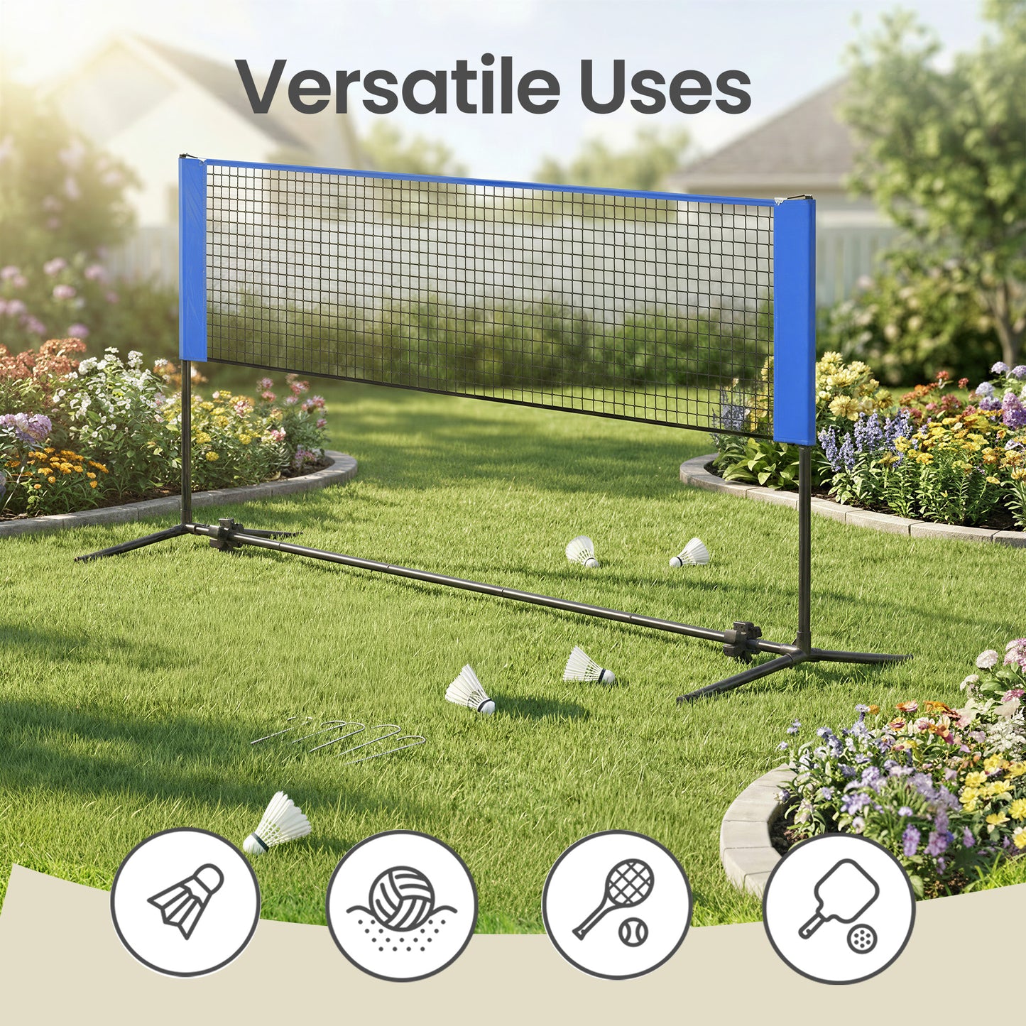Adjustable Sports Net for Badminton, Volleyball, Pickleball & Junior Tennis, 16.5ft Wide Portable Net System with Poles & Carry Bag, Blue