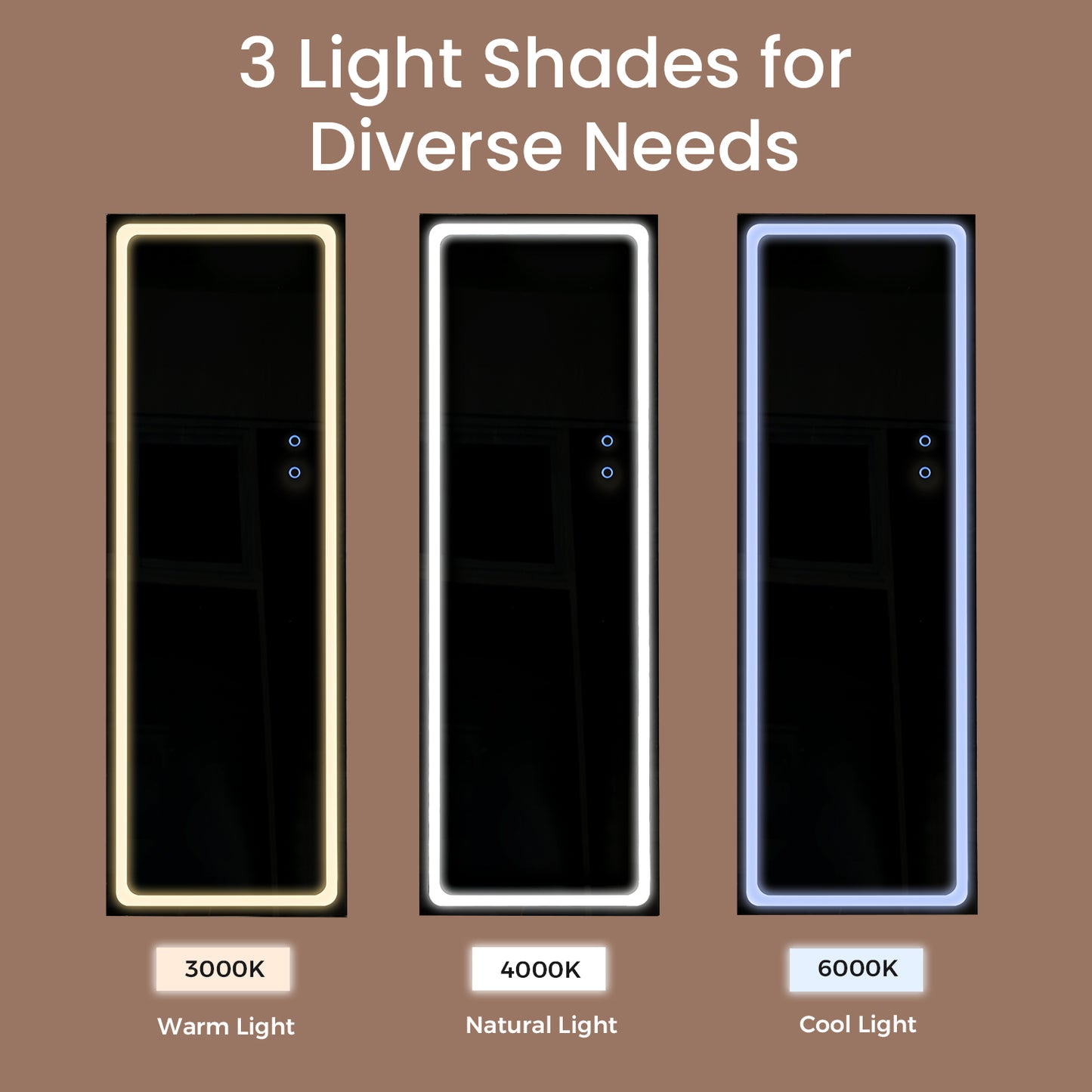 LED Illuminated Jewelry Armoire with Full-Length Mirror, Lockable Storage for 108 Earrings/78 Rings, Vanity Table, Rustic Brown