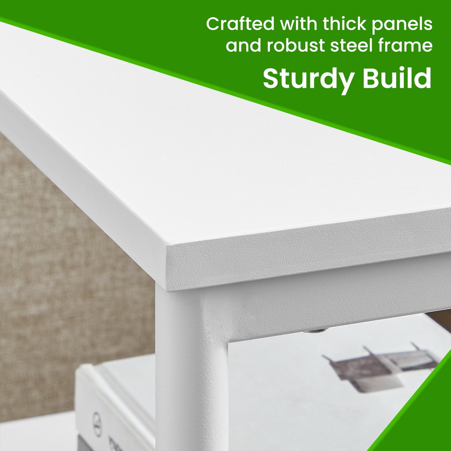 Side Tables Set of 2, Slim Industrial End Tables with 2-Tier Storage, Sturdy Steel Frame & Particleboard, for Living Room,Bedroom,Office, White