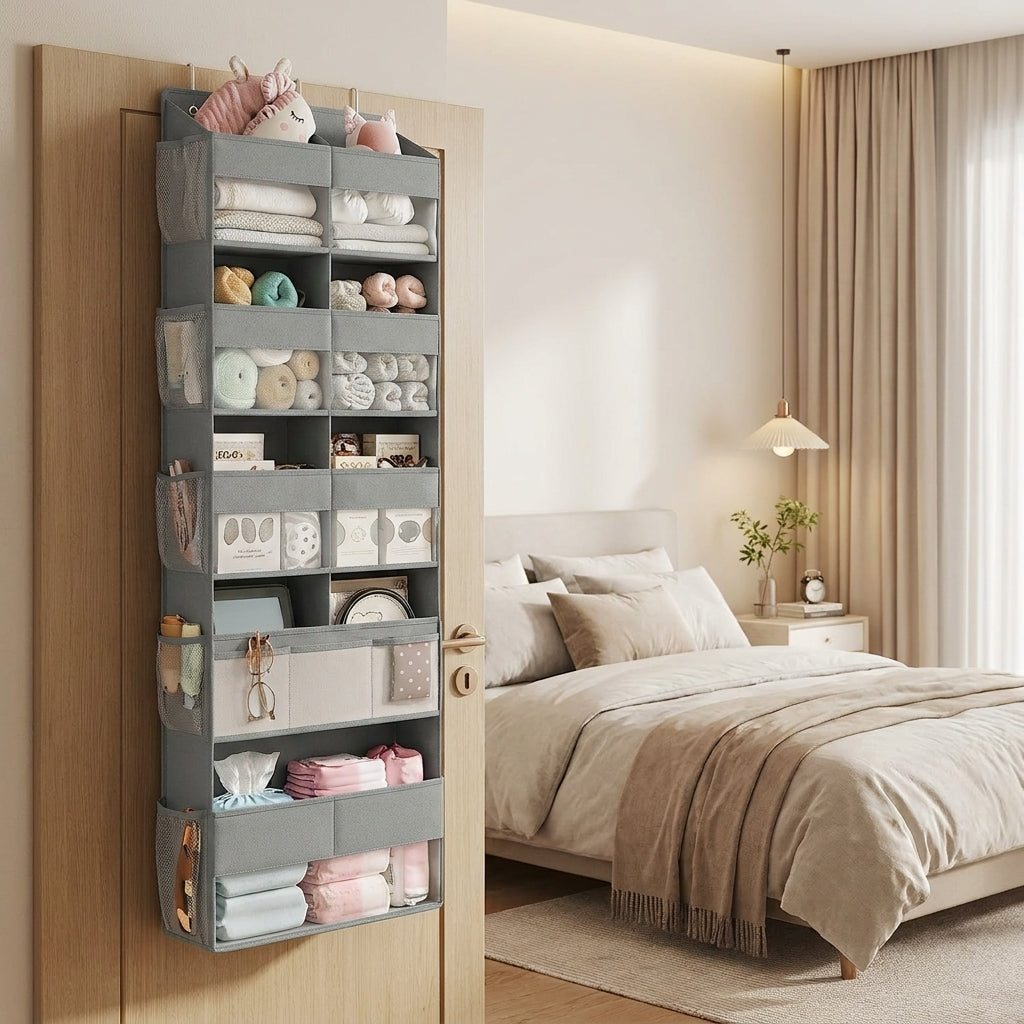 LEDREM Over-the-Door Organizer 5-Tier Heavy-Duty Hanging Storage with Clear Pockets 59.1 x 19.7 x 6.7 inches Grey