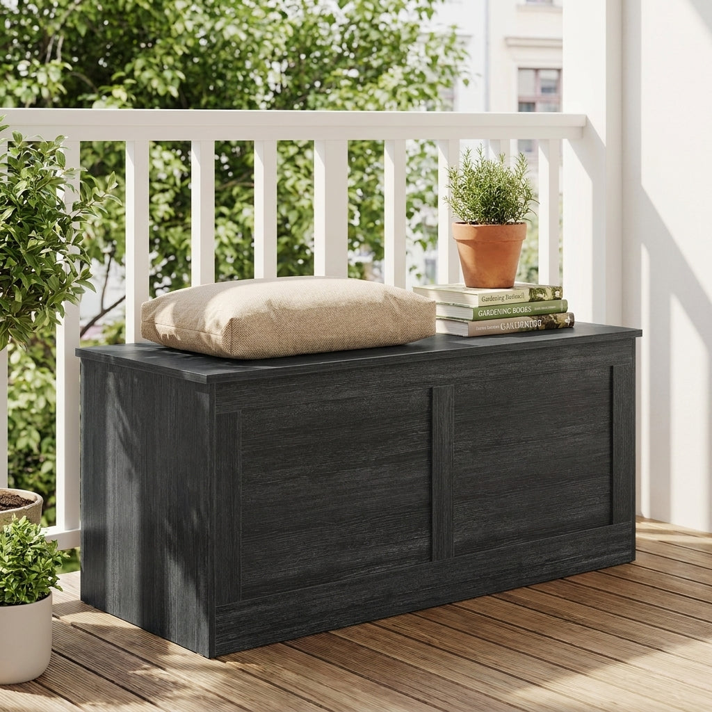 LEDREM Storage Trunk, Storage Chest with 2 Safety Hinges, Shoe Storage Bench, Traditional basic Style, for Entryway, Bedroom, Black