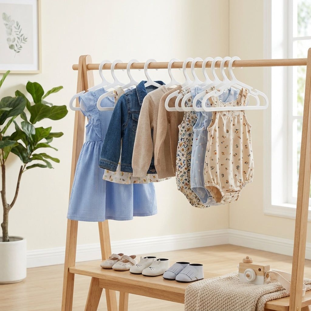 LEDREM 100 Pack Space Saving Non-Slip Notched Kids Hangers 11 x 6.1 x 0.1 Inches White