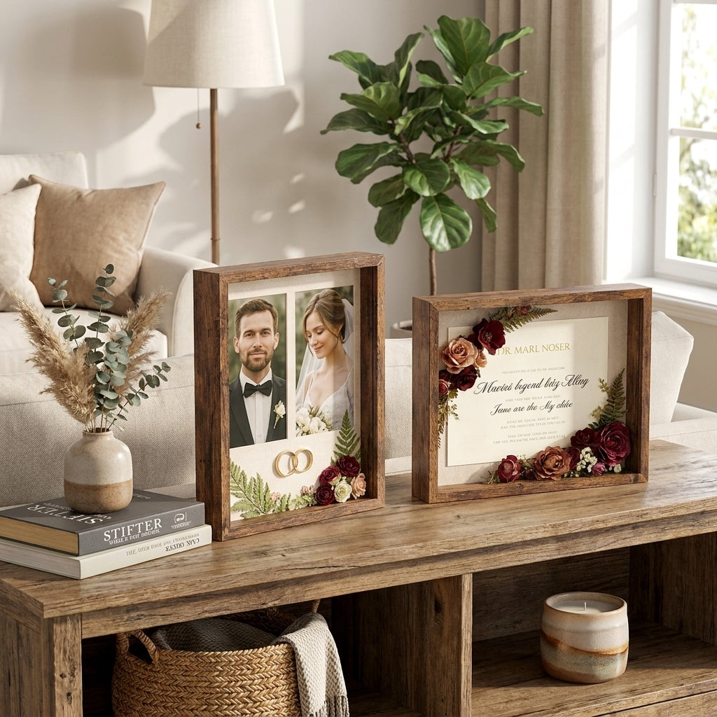 LEDREM Shadow Box Frame 1.5-Inch Deep Display Case with Top Slot and Glass Front 11 x 14 Inches Rustic Brown