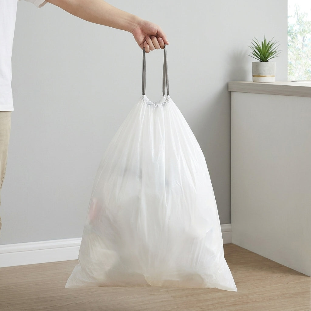 LEDREM Drawstring Trash Bags 80 Count, Heavy Duty Leak-Proof Garbage Bags, Pre-Separated, 12-14.5 Gal., White and Gray