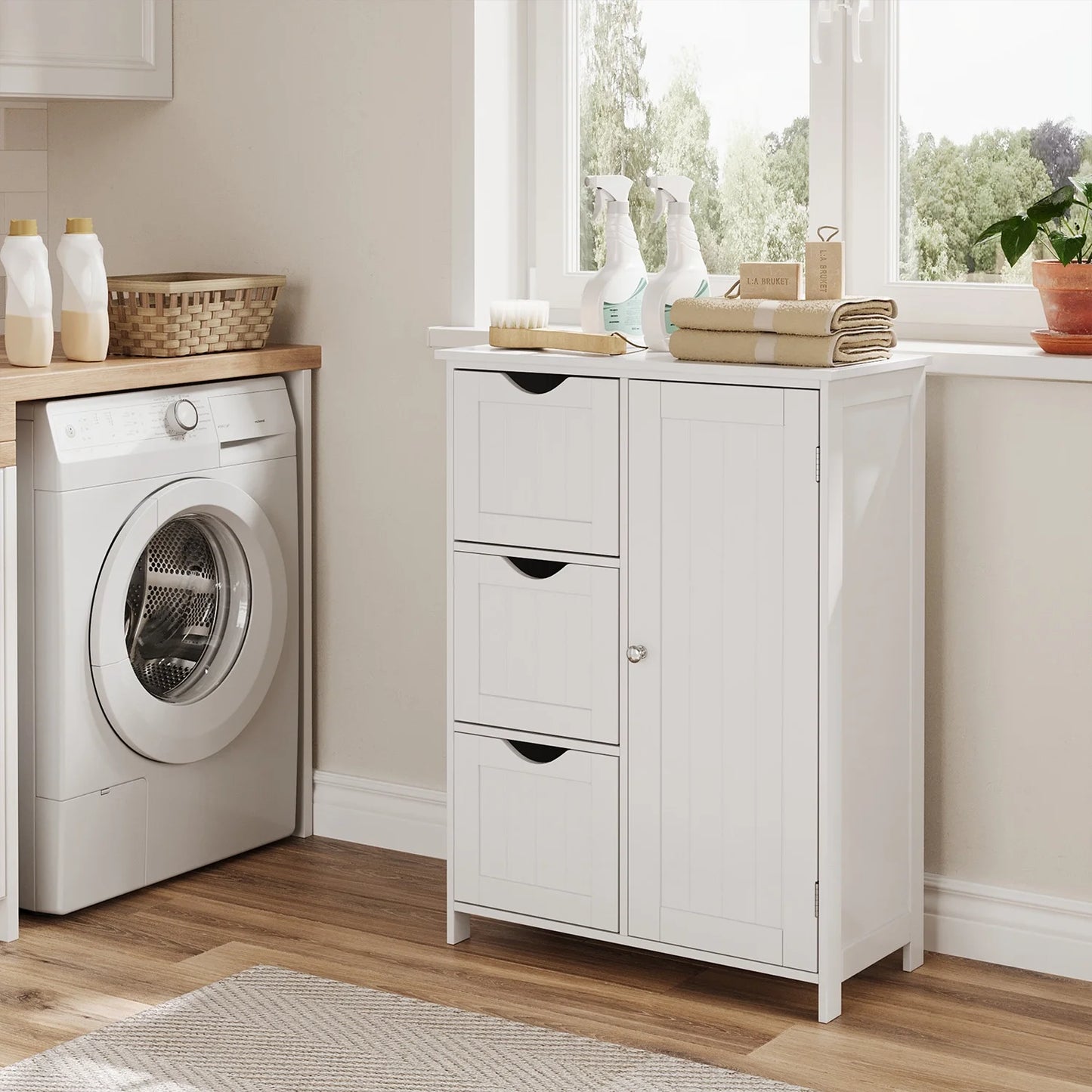 Freestanding Bathroom Storage Cabinet with 3 Drawers & Adjustable Shelf - 11.8x23.6x31.5 Inch White Storage Unit for Home Organization