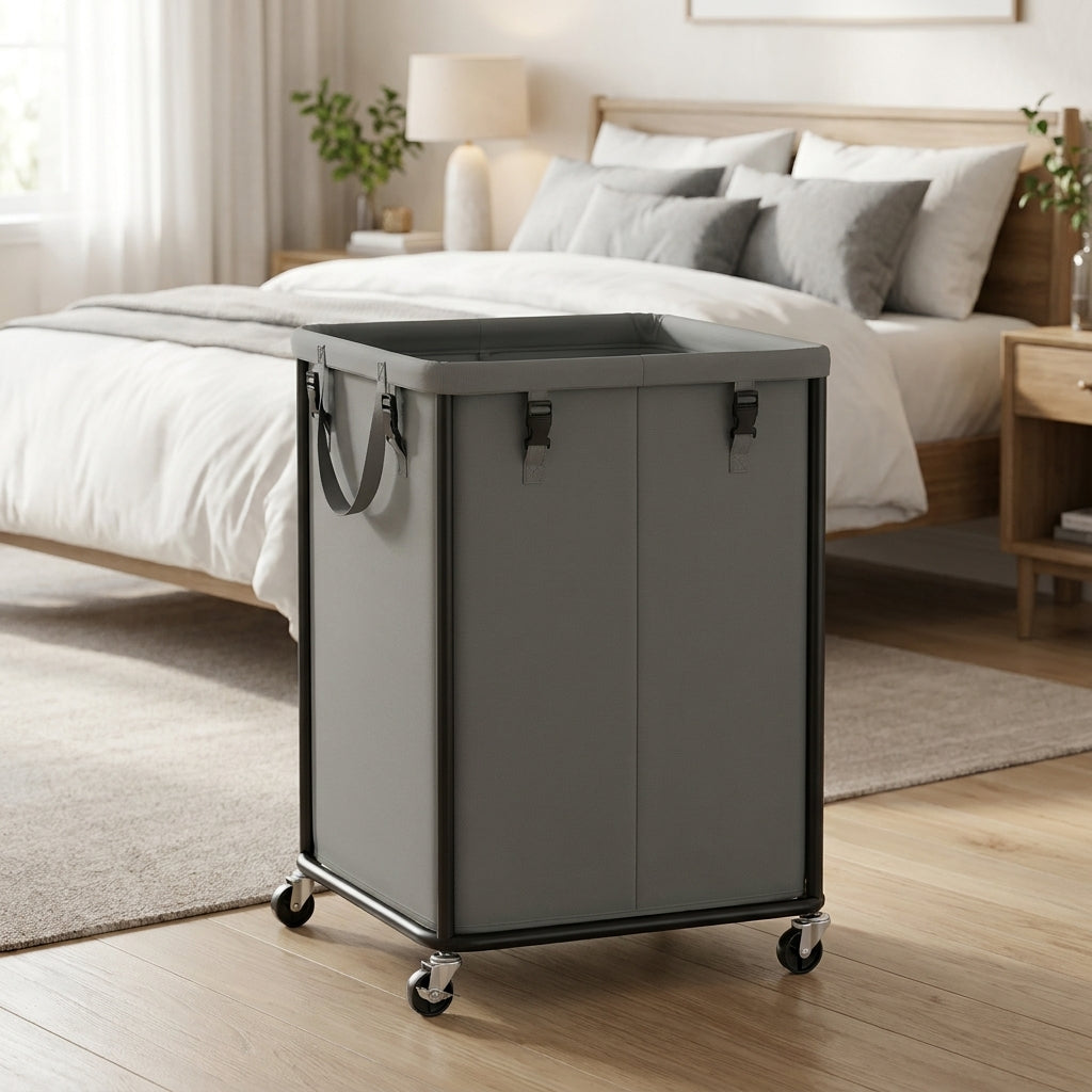Rolling Laundry Hamper with Wheels and Steel Frame, 45 Gal Removable Liner Bag, for Bedroom Bathroom Laundry Room, Slate Gray