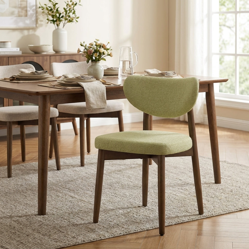 Set of 2 Wooden Dining Chairs, Upholstered Kitchen Chairs with Solid Wood Legs, Curved Backrest, Built-In Handle, Mid Century Modern, Sage