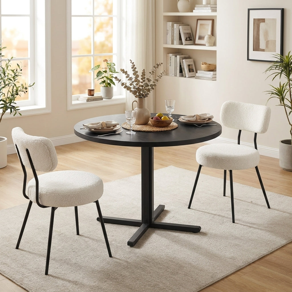 LEDREM Round Dining Table, Modern Basic Kitchen Table for 2-4 People, 31.5 x 31.5 x 29.5 Inches, Black