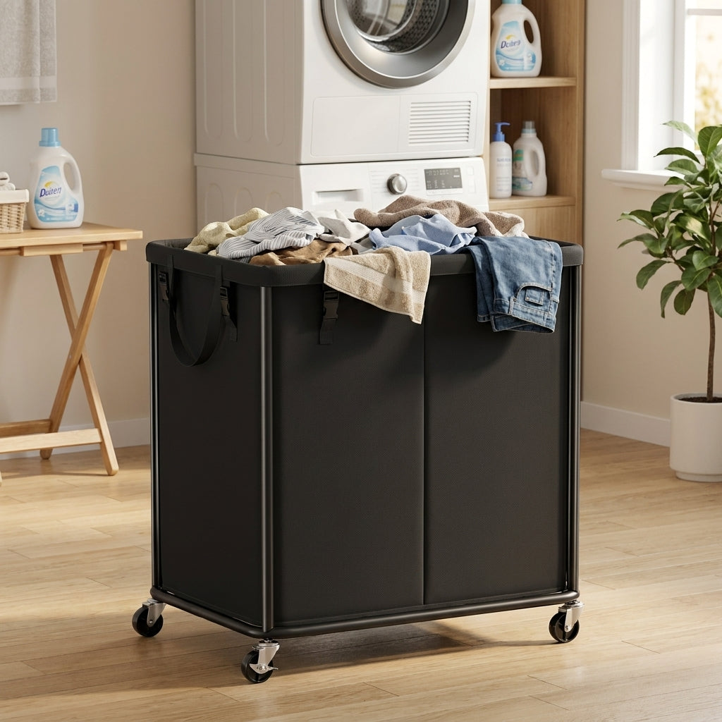 Large Clothes Hamper, Rolling Laundry Cart with Wheels, 210 L, 23.6 x 19.7 x 29.9 inches, Black