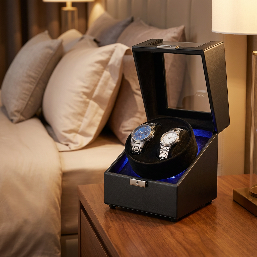 Automatic Single Watch Winder with Quiet Motor and LED Light, 5.6 x 6.3 x 7 Inches, Black