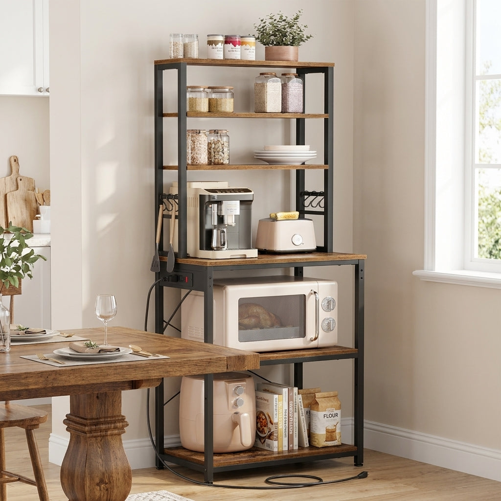 6-Tier Baker's Rack with Adjustable Shelf and 6 Hooks, 23.6 x 15.8 x 66.5 Inches, Yellow and Black