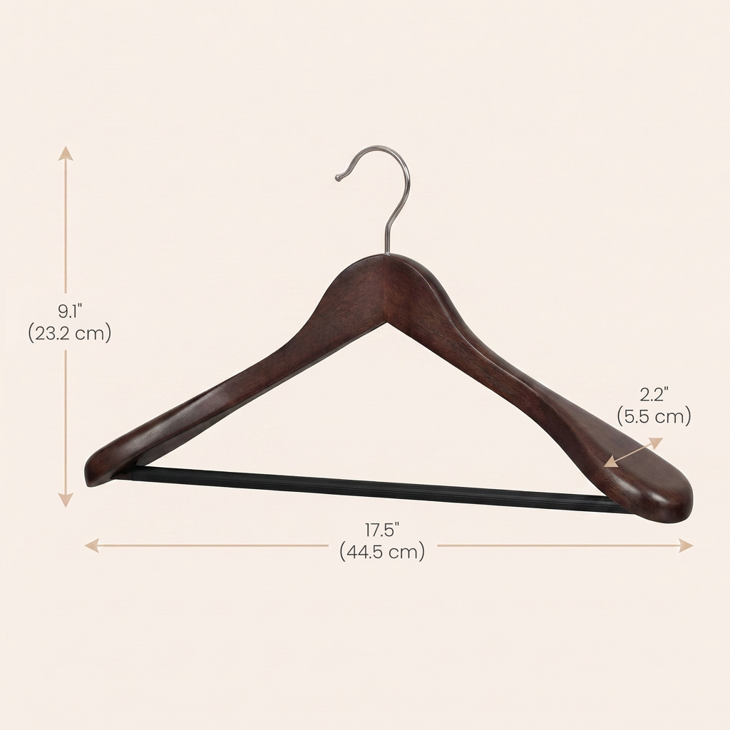 Set of 10 Extra Wide Wooden Suit Hangers, Contoured Shoulder Support, Swivel Hooks & Non-Slip Bars, Mahogany