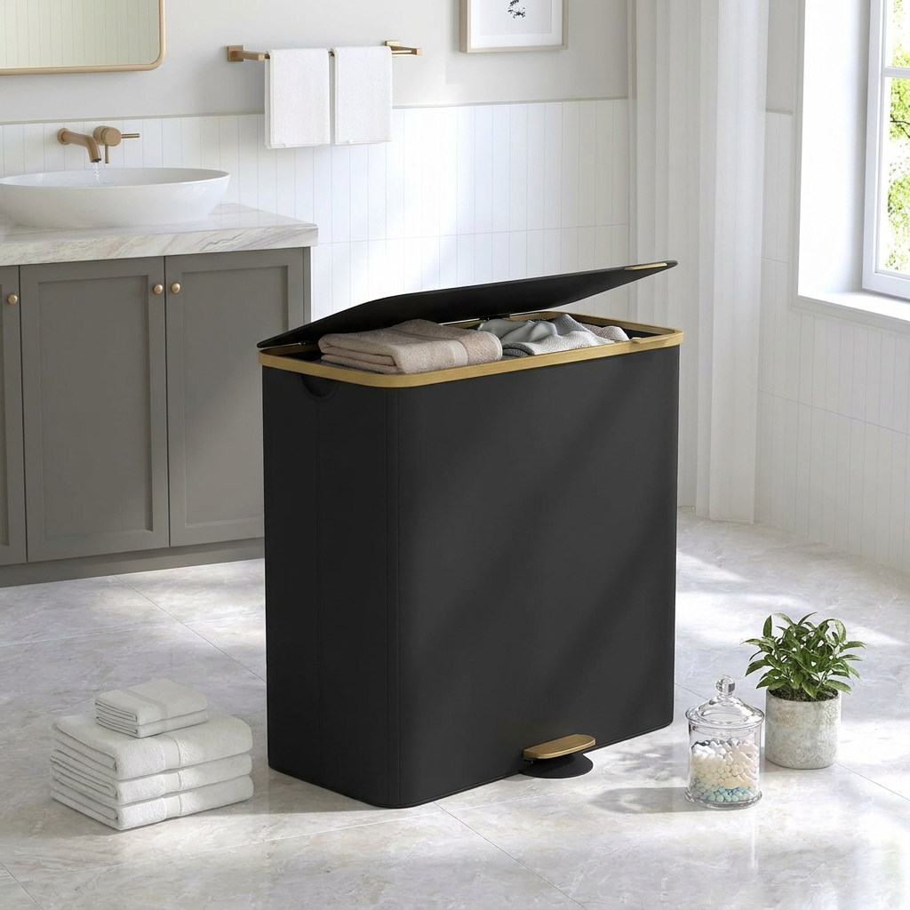 Laundry Hamper with Lid and Removable Liner, Large Basket, 225 L, 30.7 x 15 x 29.5 Inches, Black and Yellow