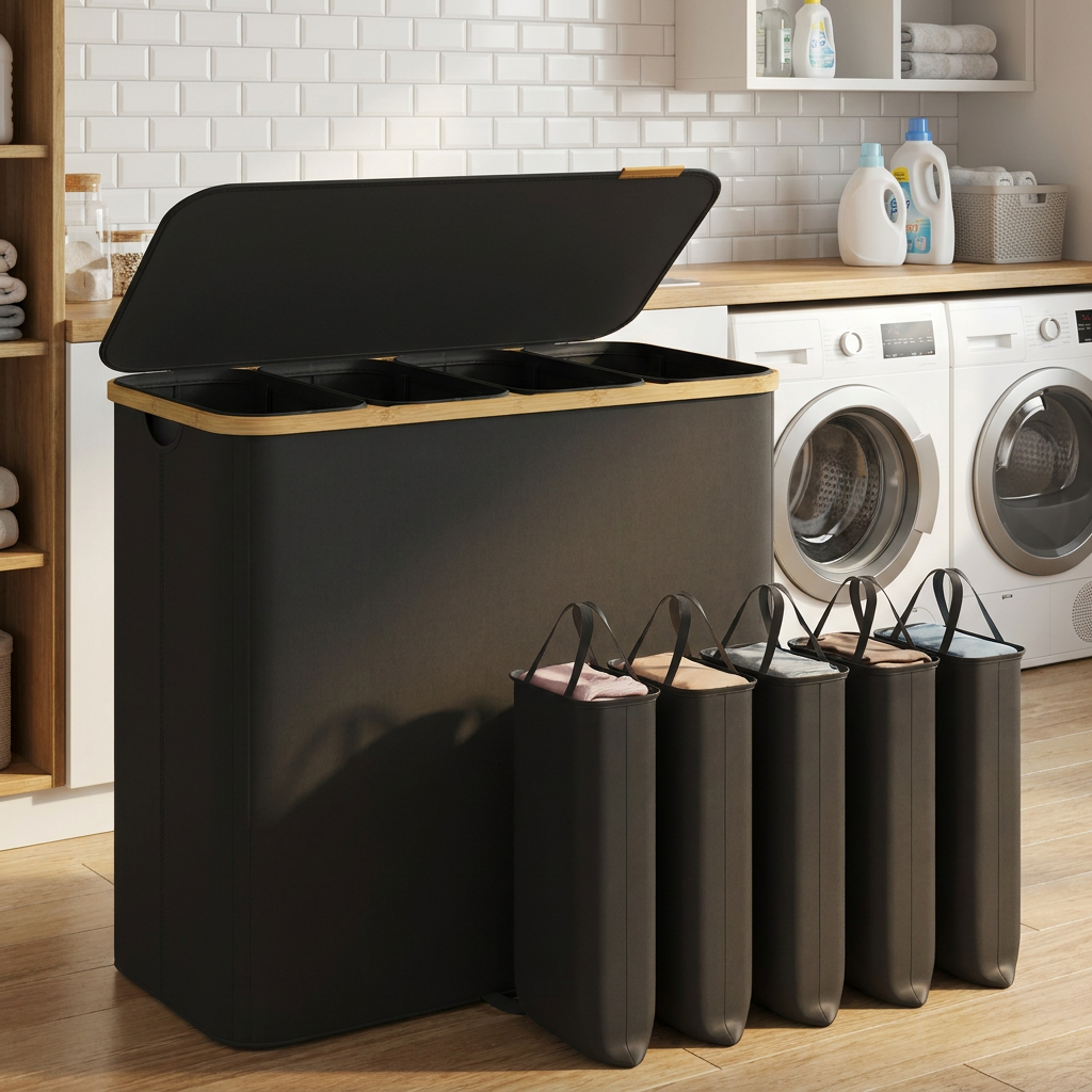 Laundry Hamper with Lid and Removable Liner, Large Basket, 225 L, 30.7 x 15 x 29.5 Inches, Black and Yellow