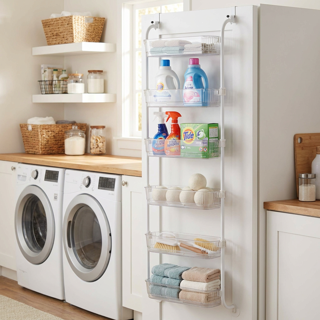 6-Tier Over the Door Spice Rack, Adjustable Seasoning Organizer, 17.4 x 8.7 x 53 inches, White