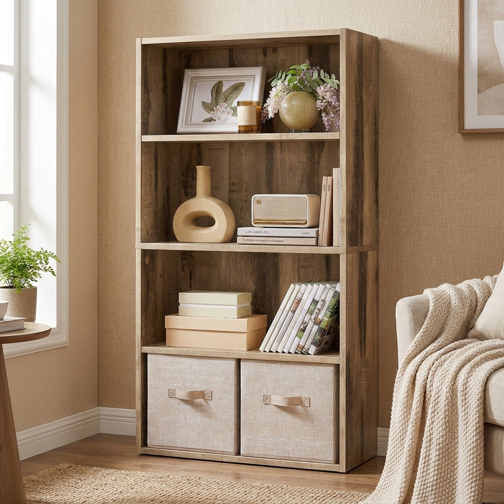 4-Tier Bookcase, Bookshelf with Adjustable Storage Shelves, Open Shelving, Milk Mocha