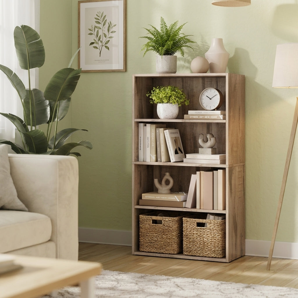 4-Tier Bookcase, Bookshelf with Adjustable Storage Shelves, Open Shelving, Milk Mocha