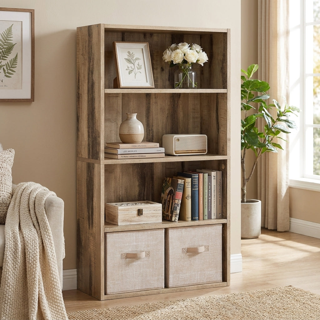 4-Tier Bookcase, Bookshelf with Adjustable Storage Shelves, Open Shelving, Milk Mocha