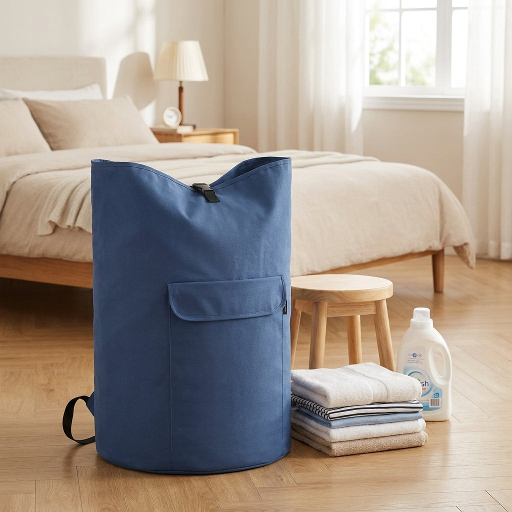 LEDREM Laundry Backpack, Heavy-Duty Foldable Laundry Bag with Wide Shoulder Straps, 31.7 Gal., Blue
