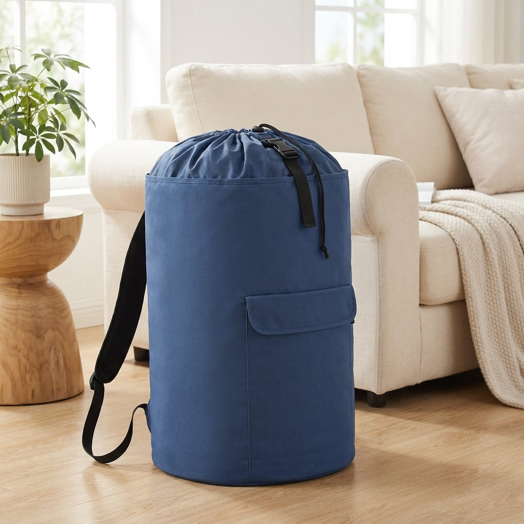LEDREM Laundry Backpack, Heavy-Duty Foldable Laundry Bag with Wide Shoulder Straps, 31.7 Gal., Blue