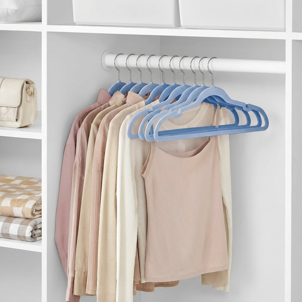 LEDREM Velvet Hangers 50 Pack, Non-Slip Space Saving Clothes Hangers with Swivel Hook, 16.9 x 8.7 x 0.2 Inches, Baby Blue