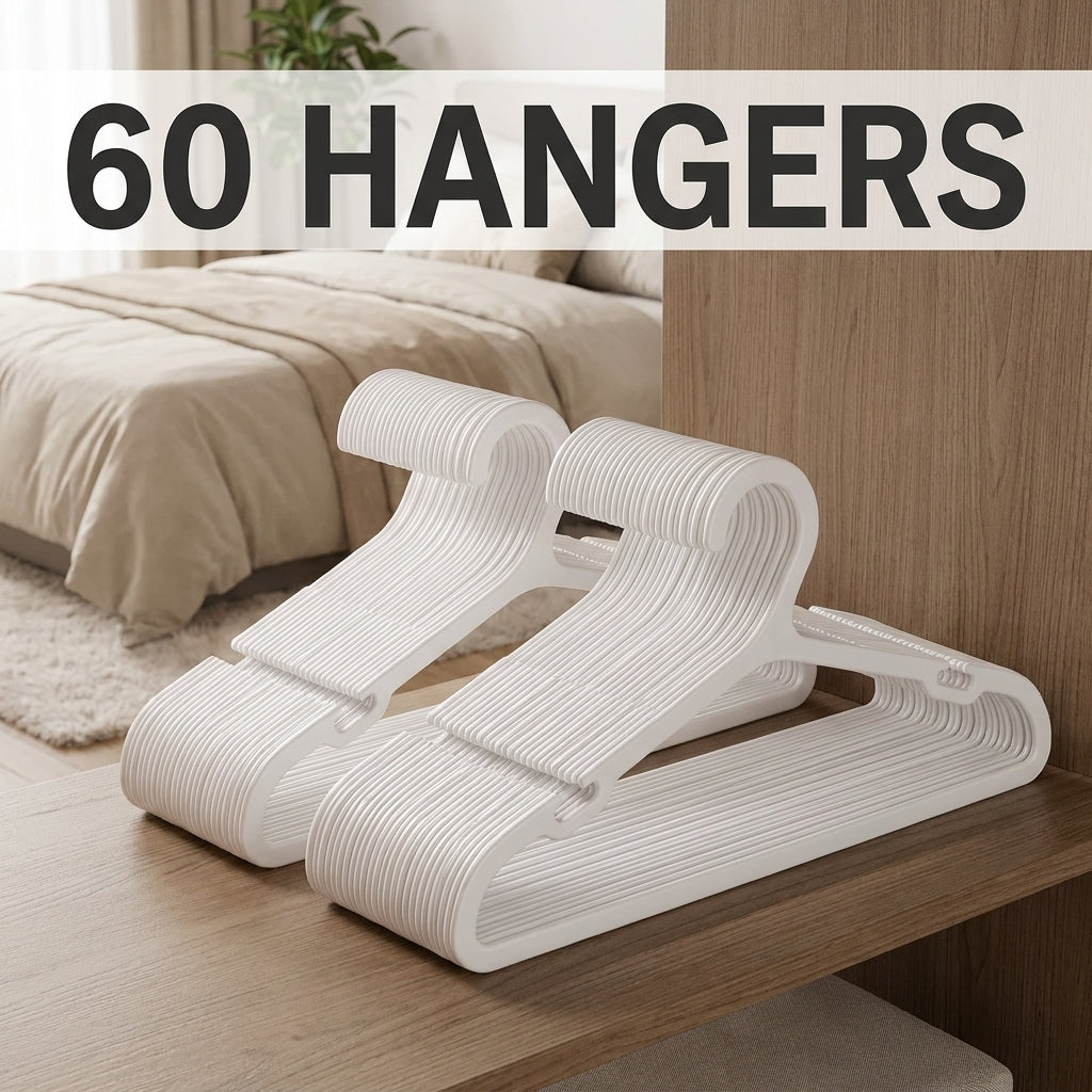 LEDREM 60 Pack Kids Hangers, 13.8 x 6.9 Inch Non-Slip Plastic Clothes Hangers, Slim Space-Saving, Cloud White