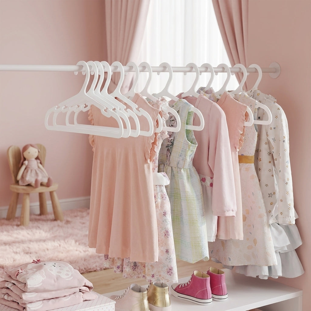 LEDREM 60 Pack Kids Hangers, 13.8 x 6.9 Inch Non-Slip Plastic Clothes Hangers, Slim Space-Saving, Cloud White