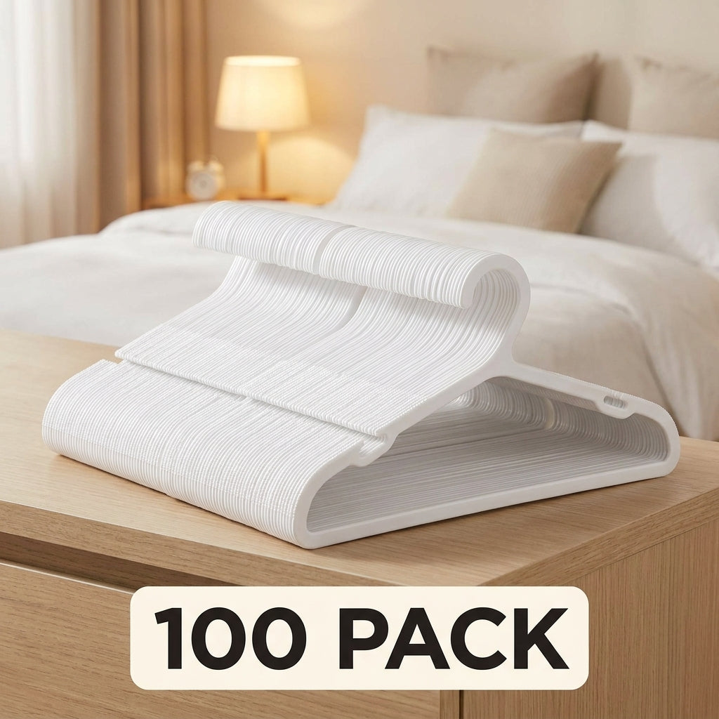 LEDREM 100 Pack Kids Hangers, 14 x 7 Inch Non-Slip Plastic Clothes Hangers for Children's Clothing, Slim Space-Saving, Cloud White