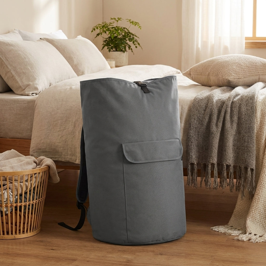 LEDREM Laundry Backpack, Heavy-Duty Foldable Laundry Bag with Wide Shoulder Straps, 31.7 Gal., Gray