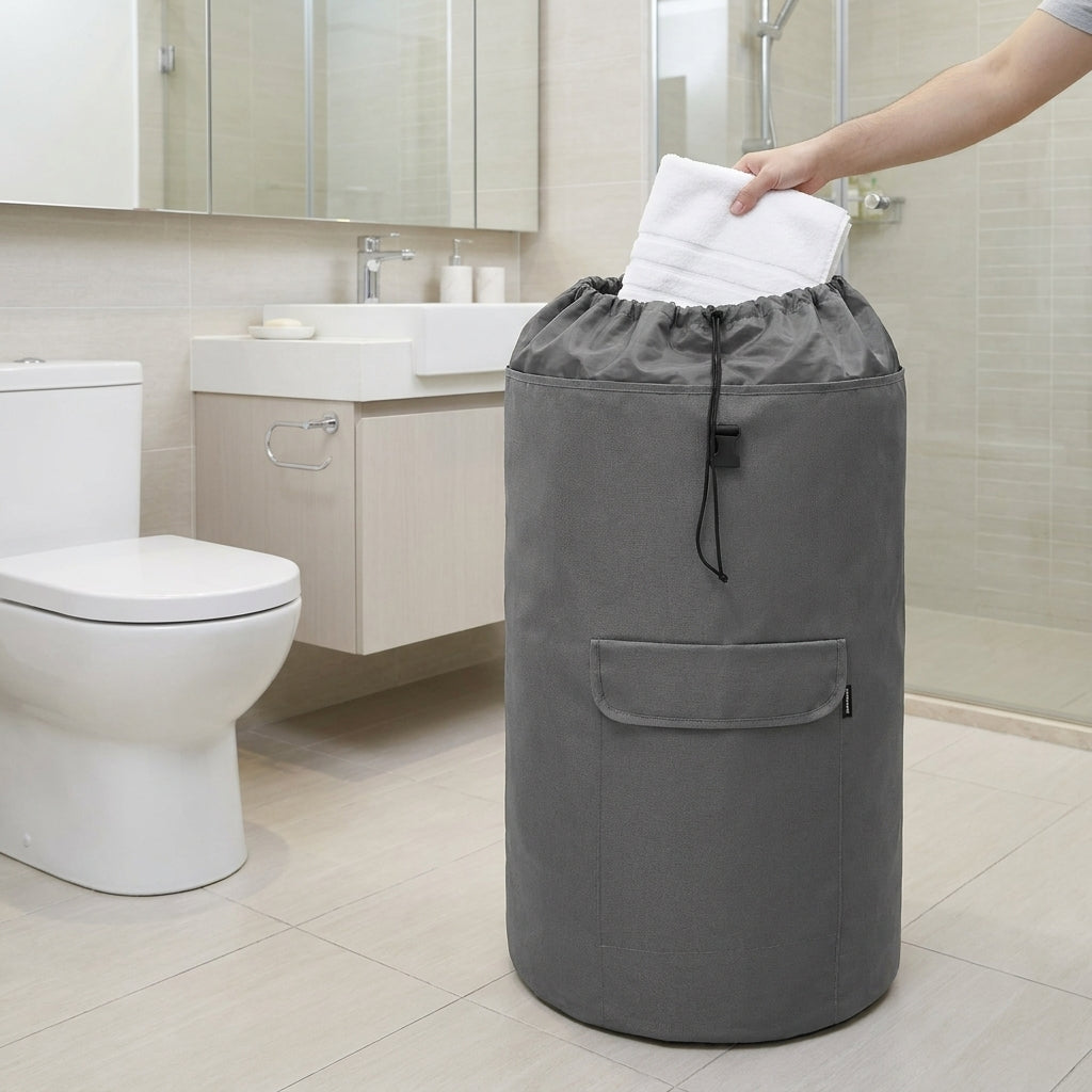 LEDREM Laundry Backpack, Heavy-Duty Foldable Laundry Bag with Wide Shoulder Straps, 31.7 Gal., Gray