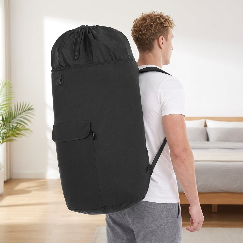 LEDREM Laundry Backpack, Heavy-Duty Foldable Laundry Bag with Wide Shoulder Straps, 31.7 Gal., Black
