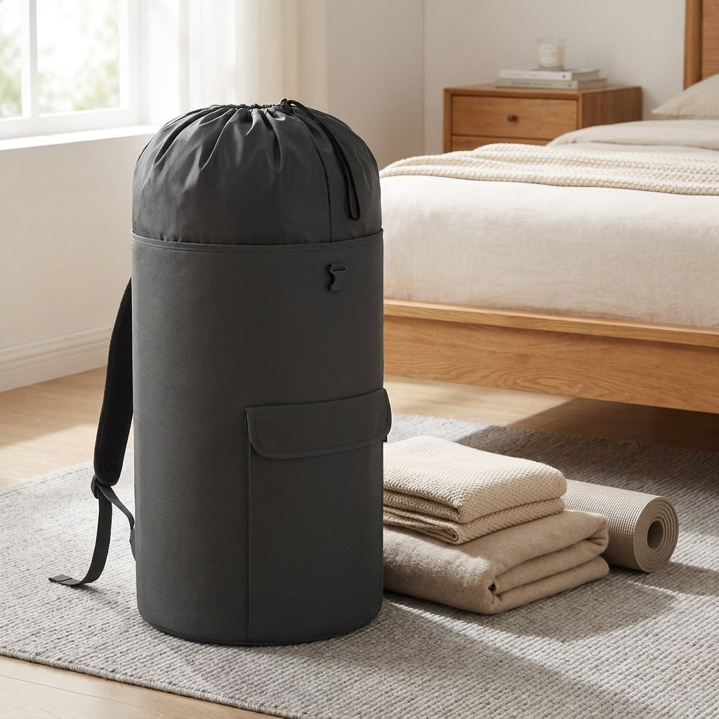 LEDREM Laundry Backpack, Heavy-Duty Foldable Laundry Bag with Wide Shoulder Straps, 31.7 Gal., Black