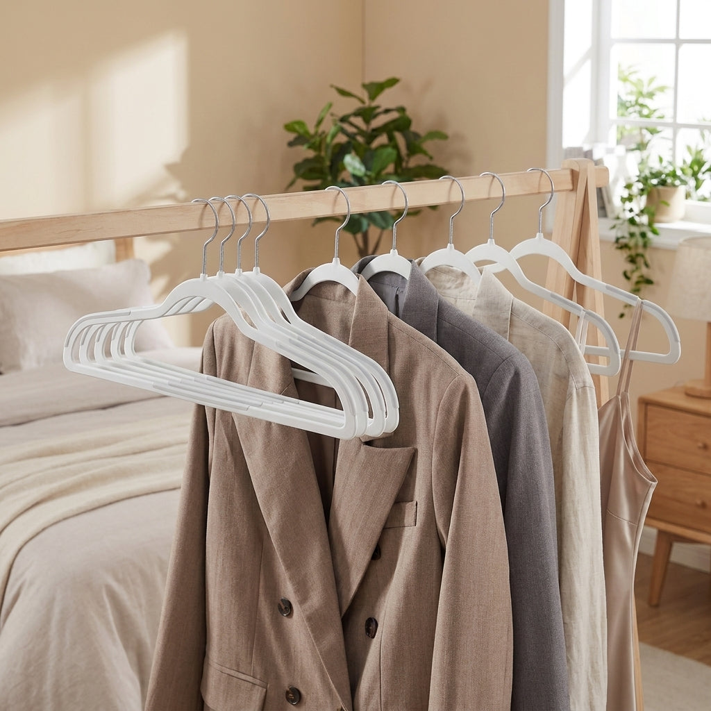 LEDREM Non-Slip Plastic Clothes Hangers 50 Pack, Space-Saving with 360° Swivel Hook, 17.7 x 8.7 x 0.2 Inches, White