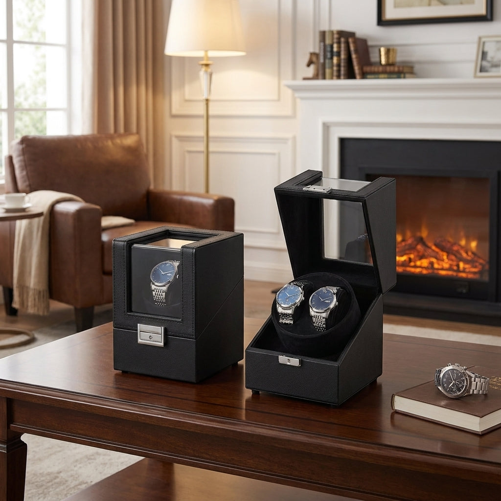 Automatic Single Watch Winder with Quiet Motor and LED Light, 4.8 x 5.1 x 6.3 Inches, Black