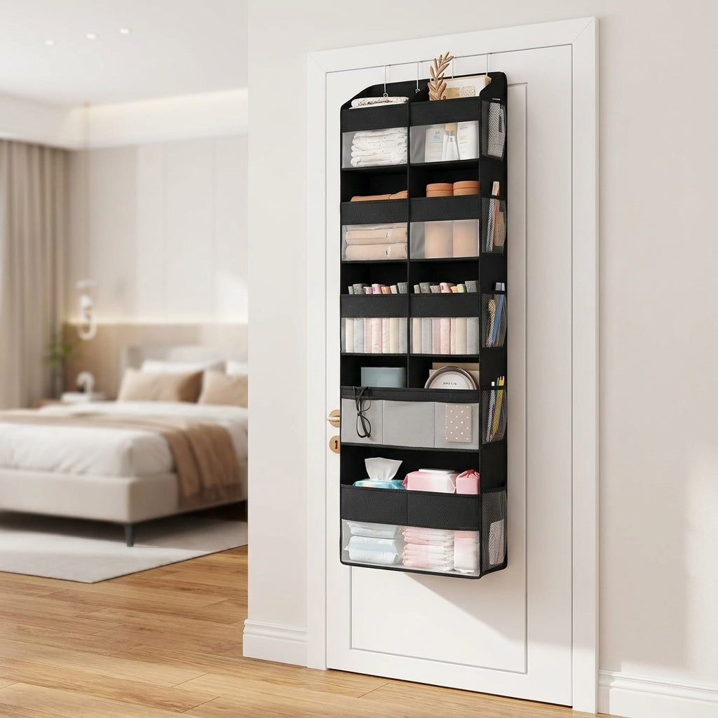 Over-the-Door Organizer, 9-Compartment Heavy-Duty Hanging Storage Shelf, 59.1 x 19.7 x 6.7 Inches, Black