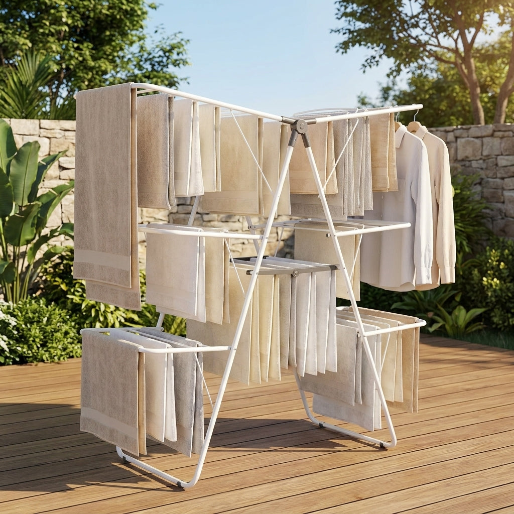 LEDREM Clothes Drying Rack Foldable 3-Tier Space Saving Laundry Rack with Sock Clips 49.8 x 23.6 x 48.2 Inches White
