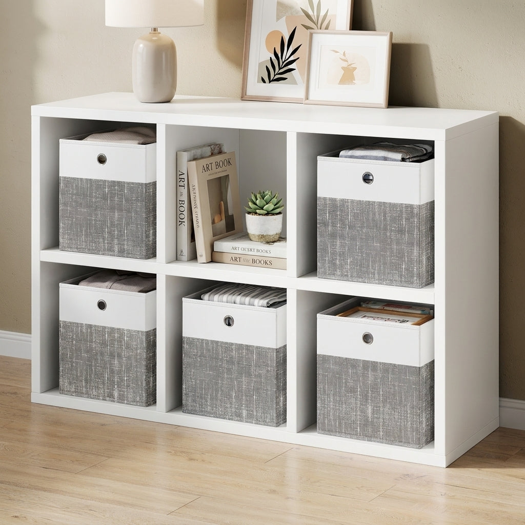 LEDREM Storage Cubes Set of 6, Foldable Fabric Closet Organizer Bins with Handles, 10.2 x 10.2 x 11 Inches, Gray