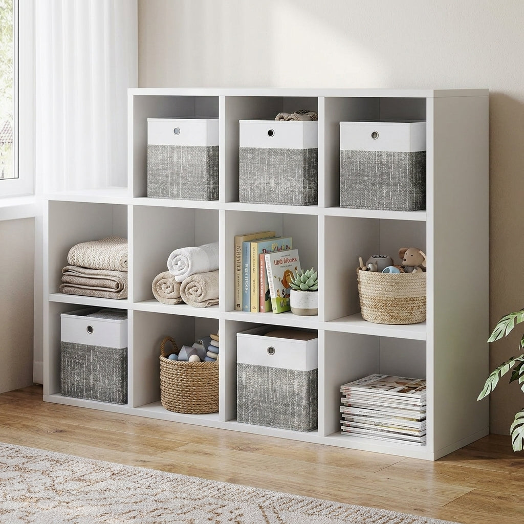 LEDREM Storage Cubes Set of 6, Foldable Fabric Closet Organizer Bins with Handles, 10.2 x 10.2 x 11 Inches, Gray