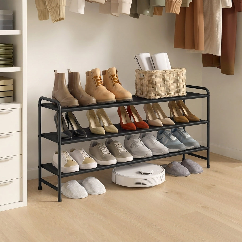 LEDREM 3-Tier Shoe Rack Organizer, Holds 15-20 Pairs, Free Standing Shoe Storage Shelf, 42.5 x 11.4 x 20.4 Inches, Black