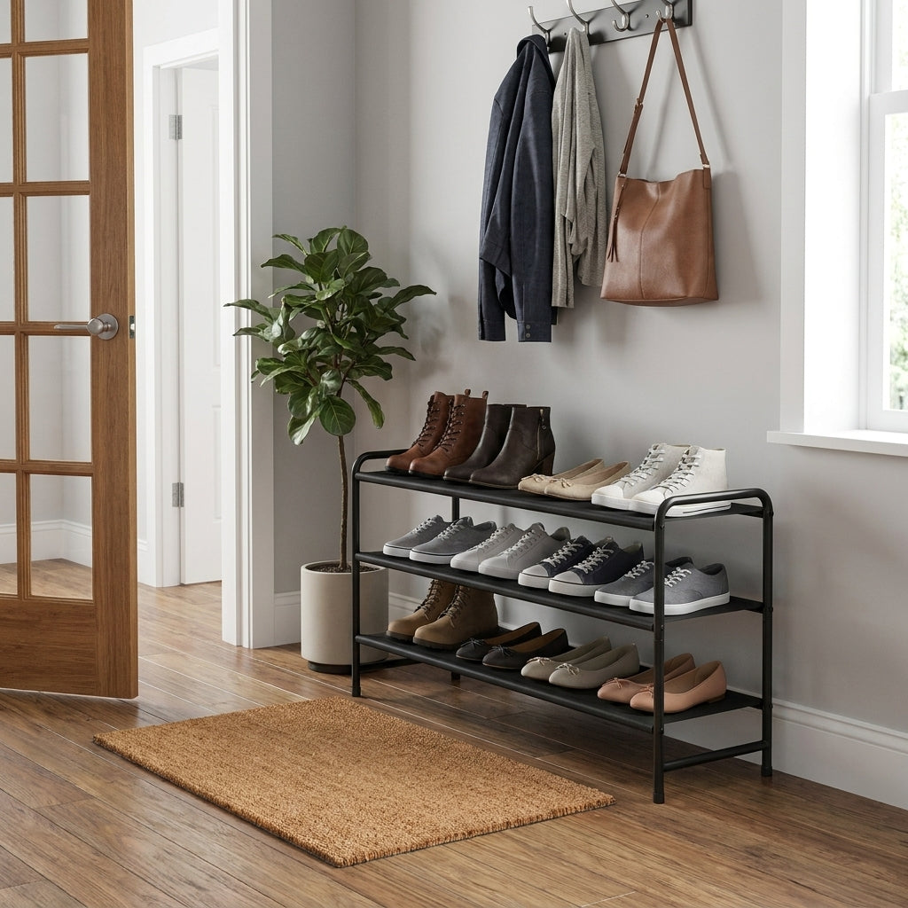 LEDREM 3-Tier Shoe Rack Organizer, Holds 15-20 Pairs, Free Standing Shoe Storage Shelf, 42.5 x 11.4 x 20.4 Inches, Black