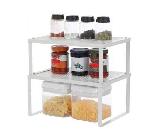 2 Pack Spice Rack, Cabinet Shelf Organizers, Shelf Organizer, Countertop Organizer, Shelf Riser, Stackable, Expandable, Metal, Kitchen Counter Shelves
