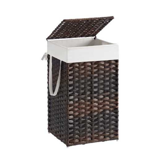 17.2 Gallon (65L) Wicker Laundry Hamper with Lid Laundry Basket with Handles Clothes Hamper Foldable Removable Liner Bag Brown